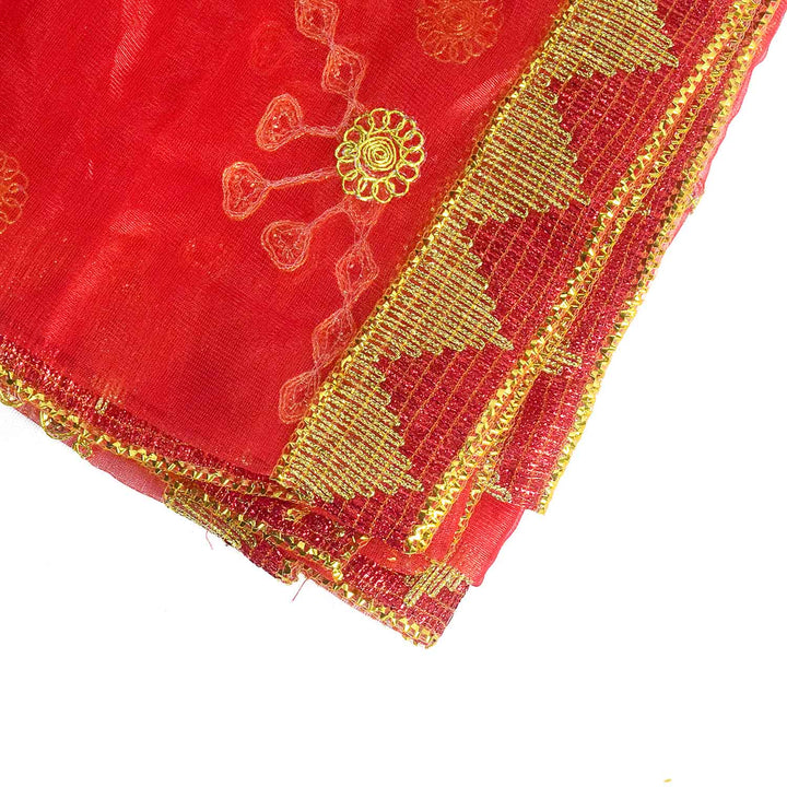 Traditional Pink Pooja Chunri with Golden Embroidered Pattern – 104x218 cm (40.9x85.8 inches), ideal for Hindu rituals, temple decor, and festive celebrations like Diwali and Navratri in the USA.