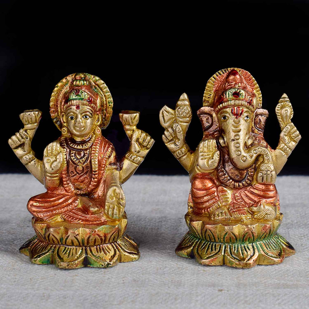 2.5-inch exquisite brass Lakshmi Ganesha idol, featuring Goddess Lakshmi and Lord Ganesha in a detailed and graceful design, symbolizing prosperity, wisdom, and divine blessings. Ideal for worship or spiritual décor. India’s Largest Pooja Accessories Brand – www.satvikworld.com