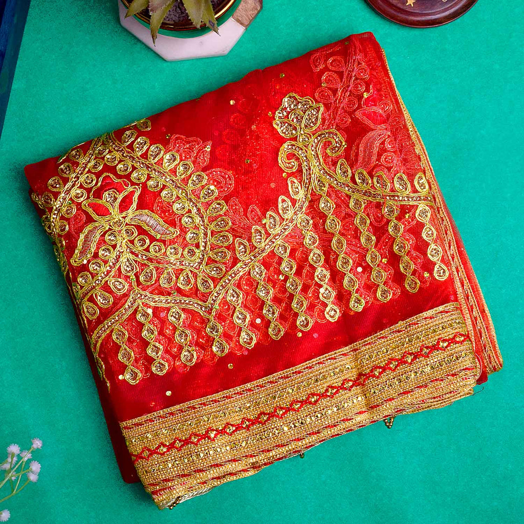 Enhance your spiritual rituals with this Pink and Gold Chunri, measuring 188 cm (74 inches) in length and 108 cm (42.5 inches) in height. Adorned with intricate golden motifs and decorative patterns, this divine prayer cloth is perfect for Devi pooja, temple decoration, or religious ceremonies. Ideal for Navratri, Diwali, Karva Chauth, and special occasions, it adds a sacred touch to your home mandir or altar.

🛍️ Shop now  on Satvikworld.com for authentic Indian puja essentials. 