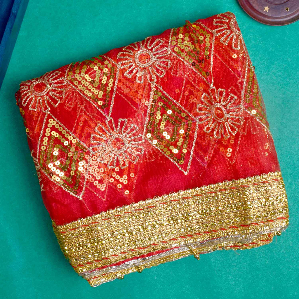 "Red and Gold Mata Chunri – 190 cm x 110 cm"

Enhance your pooja ceremonies and festive decor with this Pink and Gold Mata Chunri, measuring 190 cm x 110 cm. Featuring gold diamond patterns and floral motifs, it is perfect for Devi pooja, mandir decoration, and religious ceremonies like Navratri and Diwali.

Shop now at satvikworld.com for authentic Indian pooja essentials across the USA.