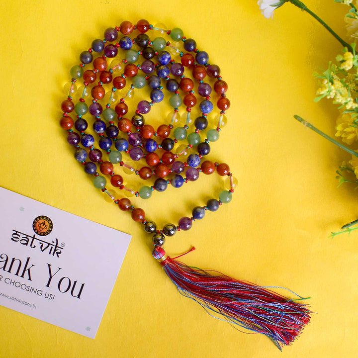 7 Chakra Hakik Mala – A Powerful Energy Balancing Mala for Chakra Healing, Spiritual Growth, and Positivity. India’s Premium Hakik Jap Mala Store - www.satvikworld.com
