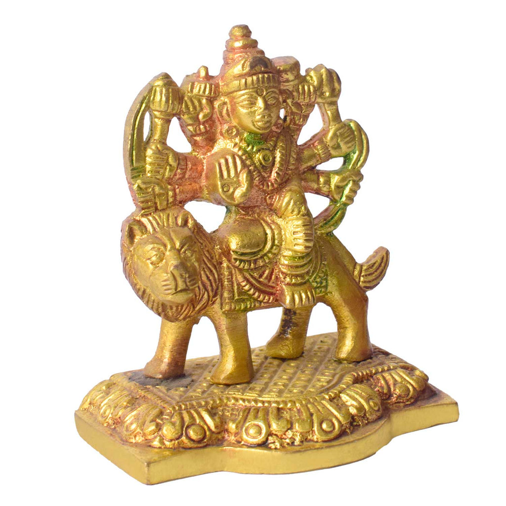 2.8-Inch Vibrant Colored Sherawali Mata Brass Idol – Divine Blessings for Home & Car