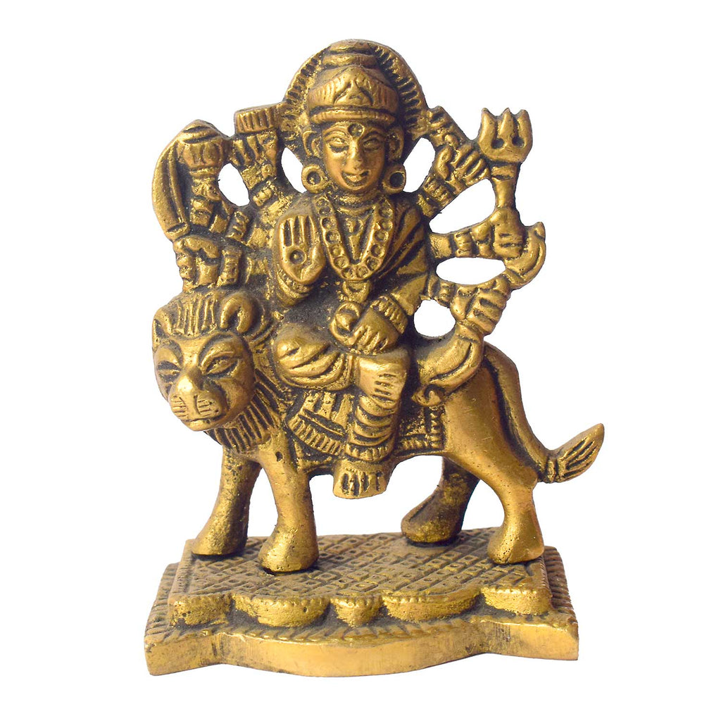 3.1 Inch Brass Sherawali Mata Idol with Base – Blessings for Home & Car