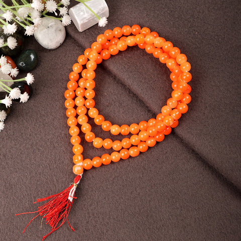 Dark Orange Hakik Jap Mala with 108 Beads for Meditation and Spiritual Healing. India’s Largest Pooja Accessories Brand – www.satvikworld.com