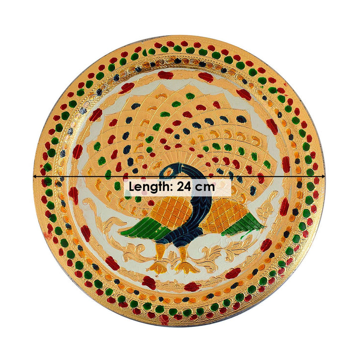 Decorative Stainless Steel Peacock Thali Puja Store Online Pooja Items Online Puja Samagri Pooja Store near me www.satvikworld.com