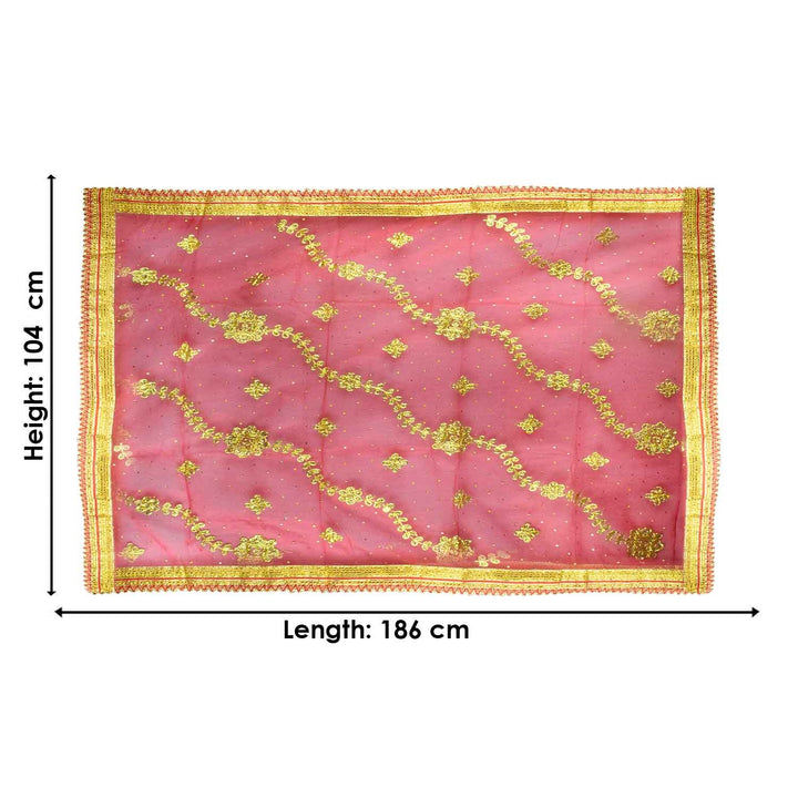 Elevate your pooja rituals and festive decor with this Pink and Gold Mata Chunri, measuring 186 cm x 104 cm. Featuring golden floral patterns and wavy designs, it is perfect for Devi pooja, mandir decoration, and religious ceremonies like Navratri and Diwali.

Shop now at satvikworld.com for authentic Indian pooja essentials across the USA.