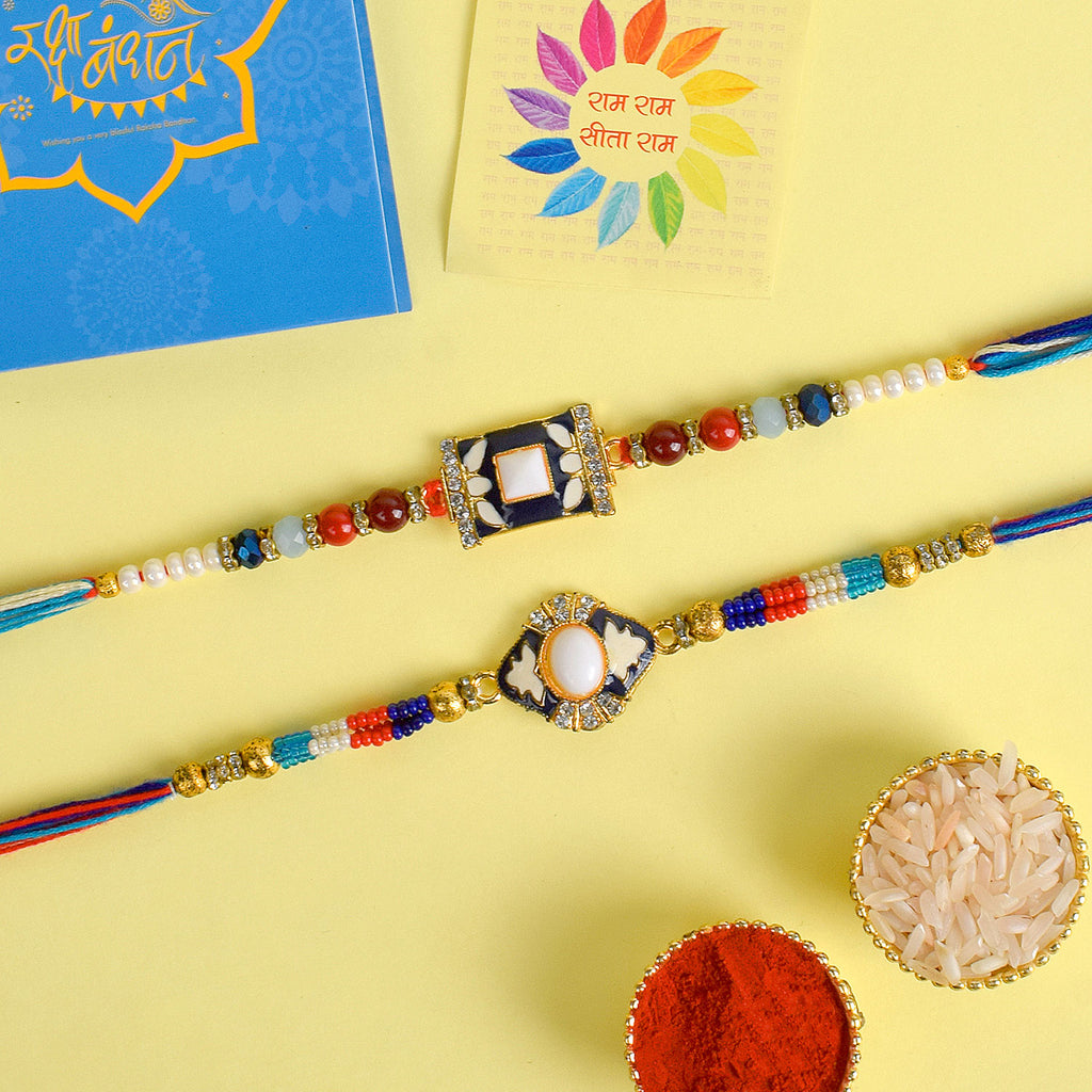 Set of 2 Traditional Rakhis for Brothers with Roli Chawal and Ram Sita Stickers – Raksha Bandhan Gift Pack. India’s Largest Pooja Accessories Brand - www.satvikworld.com