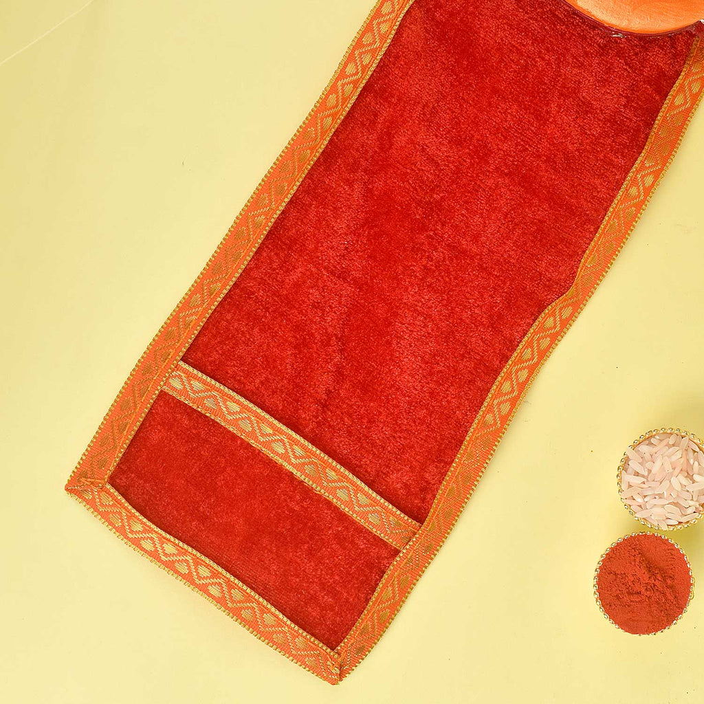 Elegant Red Angvastra/Patka/Duppata – 32-inch traditional red devotional cloth, perfect for temple rituals, spiritual ceremonies, and puja offerings. India’s Largest Pooja Accessories Brand – www.satvikworld.com