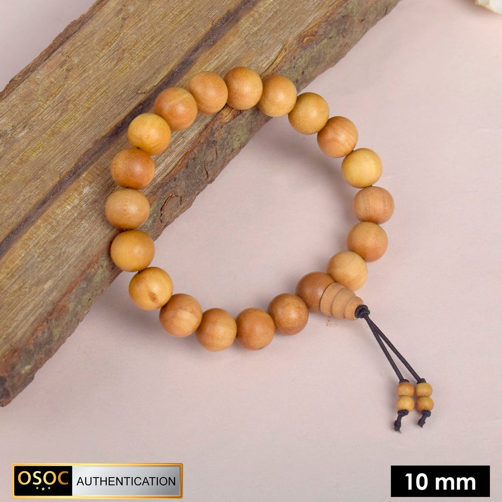 Elegant handcrafted White Chandan Bracelet made from pure white sandalwood beads, offering peace, emotional calm, and spiritual clarity—perfect for meditation, pooja, or daily wear. India’s Largest Pooja Accessories Brand - www.satvikworld.com
