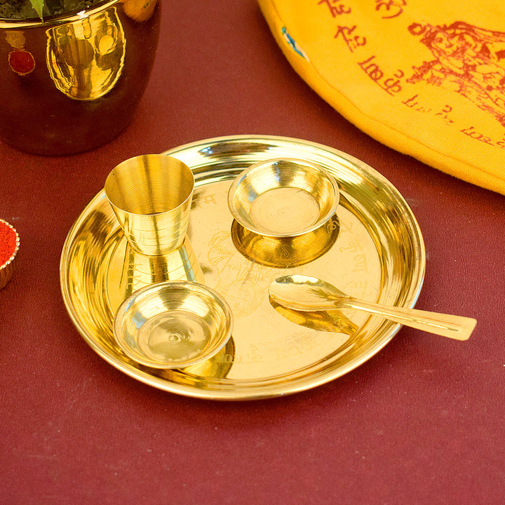 Embossed Hare Ram Laddu Gopal Pooja Bhog Thali in 5 to 6 inch size, beautifully crafted with devotional artwork, perfect for divine offerings and daily worship rituals. India’s Largest Pooja Accessories Brand – www.satvikworld.com