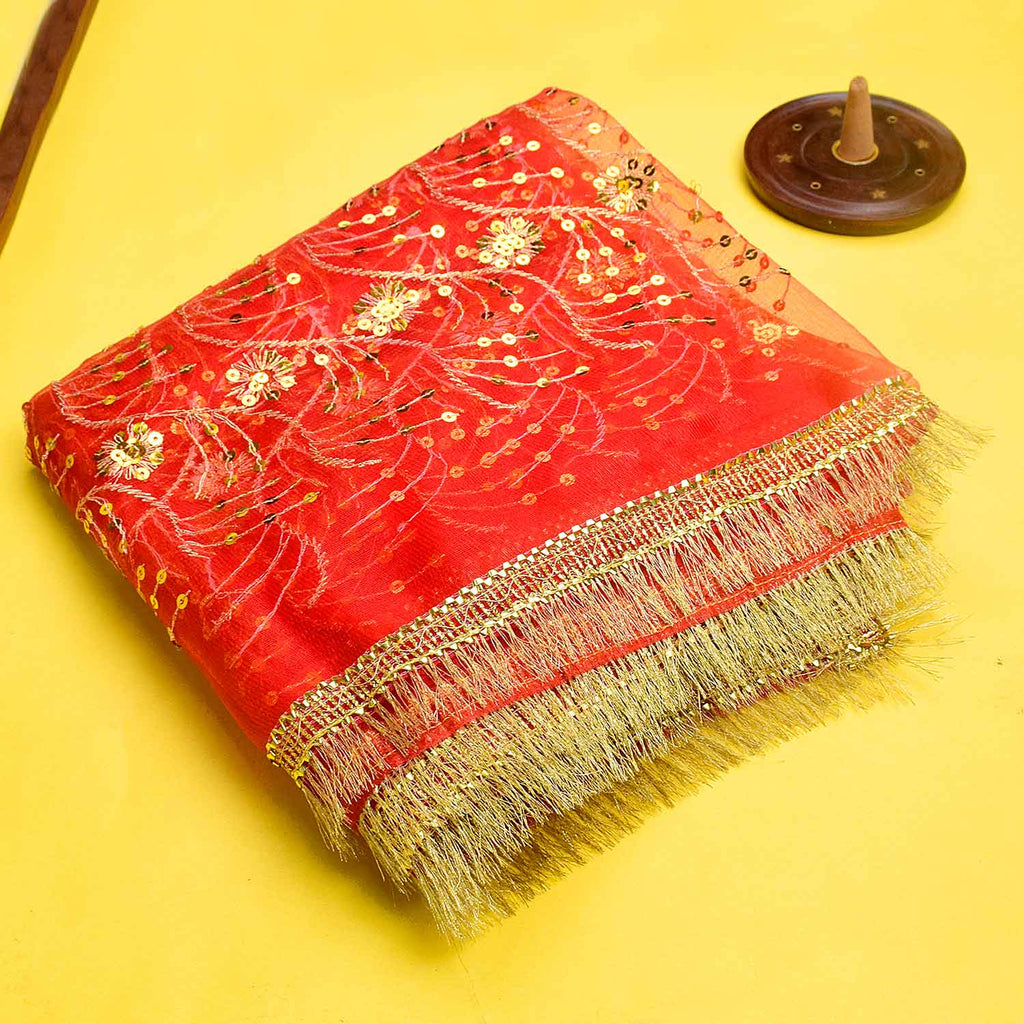 Embroidered Red Mata Chunri for Pooja and Festivals (74x45 Inch) – India’s Largest Pooja Accessories Brand – www.satvikworld.com