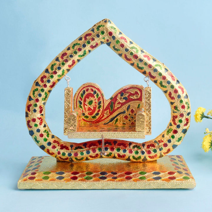 Exquisite Pan Meenakari Jhula for Laddu Gopal – vibrant and decorative swing with traditional Indian enamel work. India’s Largest Pooja Accessories Brand – www.satvikworld.com