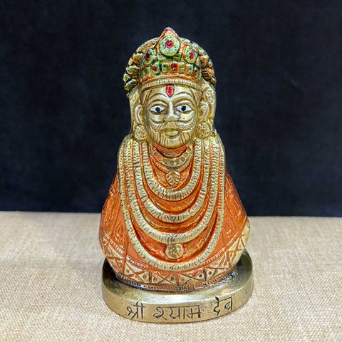 5-inch Khatu Shyam idol, intricately crafted in brass, symbolizing divine blessings, protection, and prosperity. Ideal for spiritual worship, home décor, or gifting. India’s Largest Pooja Accessories Brand – www.satvikworld.com