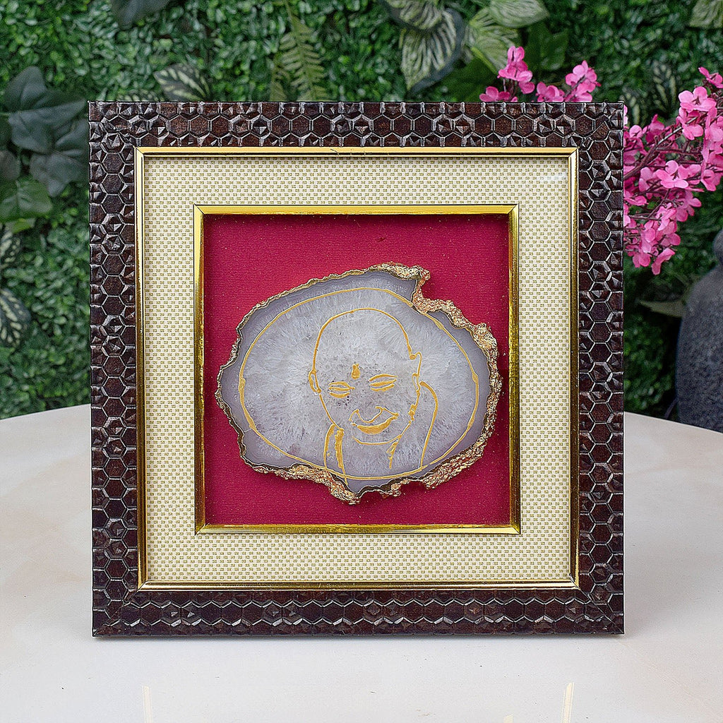 Guruji's Blessings in Agate Wooden Photo Frame featuring spiritual artwork embedded in a natural agate stone with an elegant wooden border India’s Largest Pooja Accessories Brand – www.satvikworld.com