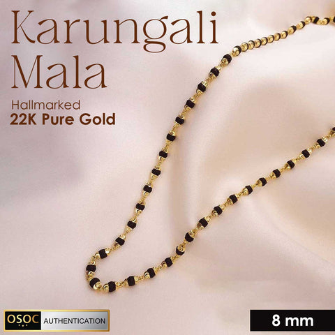 Hallmarked 22K Pure Gold Govt. Certified Karungali Mala/ Black Ebony Beads