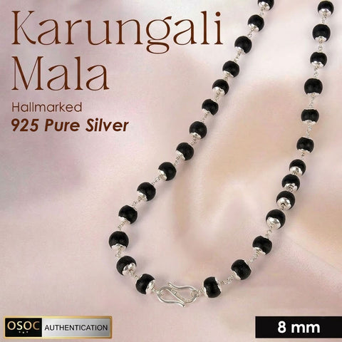 Hallmarked 925 Pure Silver Govt. Certified Karungali Mala