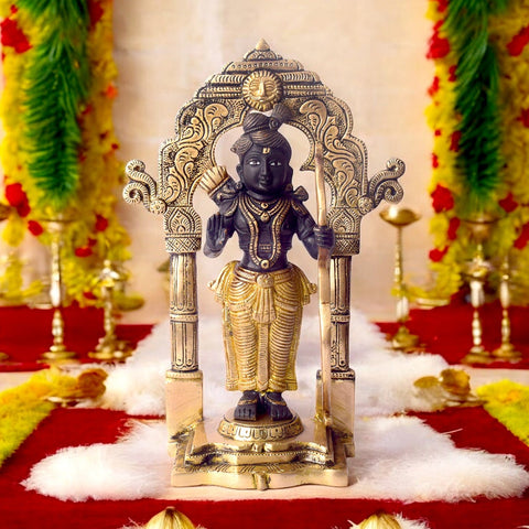Handcrafted Black Brass Ram Lala Statue, a divine and elegant idol for worship and home decor. Perfect for enhancing spiritual ambiance and bringing blessings of strength, virtue, and protection. India’s Largest Pooja Accessories Brand – www.satvikworld.com