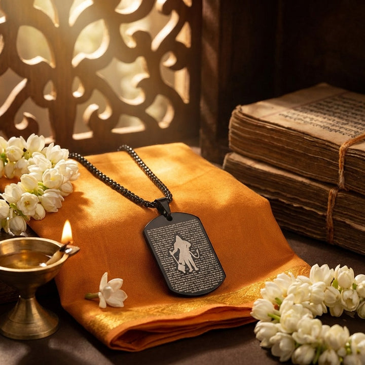 Hanuman Chalisa microcarved black pendant with sacred text – devotional pendant for daily wear and spiritual protection. India’s Largest Pooja Accessories Brand - www.satvikworld.com