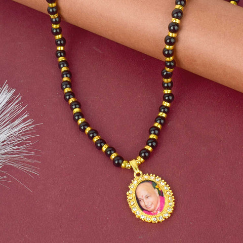 Jai Guruji Swaroop Mala with black and golden beads, ideal for pooja, daily wear, and gifting. India’s Largest Pooja Accessories Brand – www.satvikworld.com