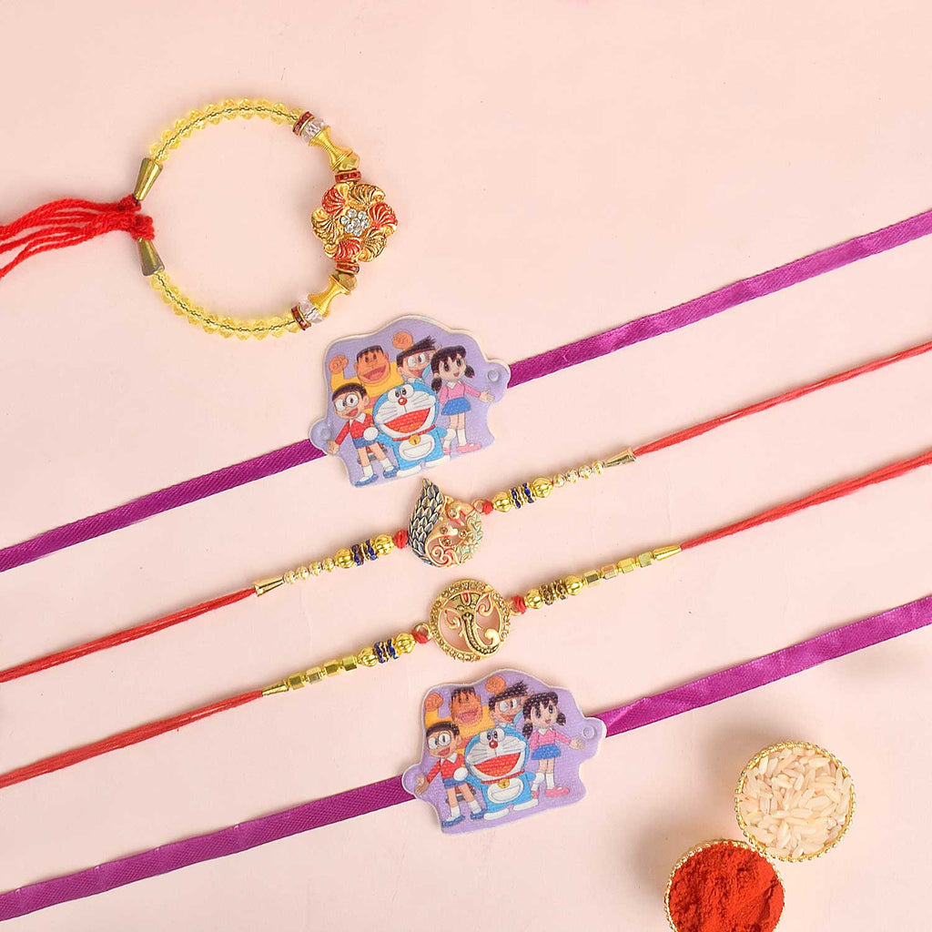 Set of 5 Designer Rakhi Threads with Roli Chawal and Ram Sita Stickers for Raksha Bandhan Celebration. India’s Largest Pooja Accessories Brand - www.satvikworld.com