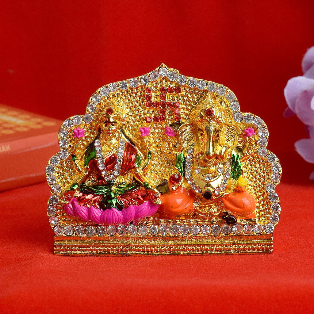Metal Lakshmi Ganesh idol showcasing Lord Ganesh and Goddess Lakshmi in a graceful and divine pose, symbolizing prosperity, wealth, and blessings for home or temple decor. India’s Largest Pooja Accessories Brand – www.satvikworld.com