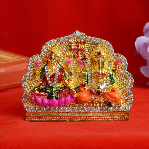 Metal Lakshmi Ganesh idol showcasing Lord Ganesh and Goddess Lakshmi in a graceful and divine pose, symbolizing prosperity, wealth, and blessings for home or temple decor. India’s Largest Pooja Accessories Brand – www.satvikworld.com
