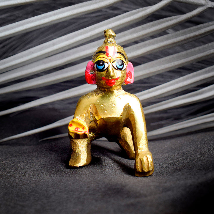 Miniature Brass Laddu Gopal Idol in Size 0 for daily worship, Janmashtami celebrations, and spiritual décor in home mandir. India’s Largest Pooja Accessories Brand – www.satvikworld.com

