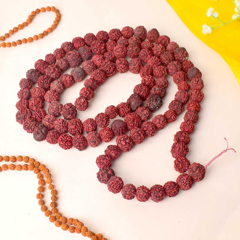 Morangi Aghori Rudraksha Mala made with rare red beads used for deep sadhana and spiritual rituals. India’s Premium Rudraksha Jap Mala Store- www.satvikworld.com

