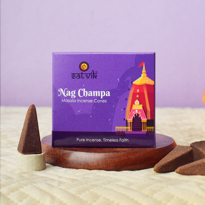 Nag Champa Pure Masala Incense Cones – Natural Spiritual Dhoop Cones for Pooja and Meditation. India’s Largest Pooja Accessories Brand - www.satvikworld.com