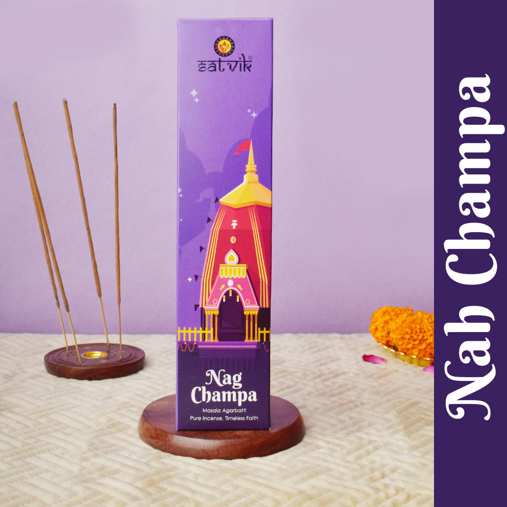 Nag Champa Pure Masala Incense Sticks pack for pooja, meditation, and spiritual aroma. India’s Largest Pooja Accessories Brand - www.satvikworld.com