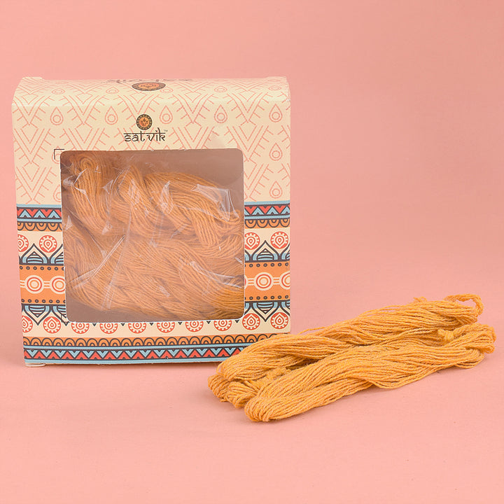 Orange cotton janeu thread (Kesari Janeu), used in Hindu religious rituals, offering a vibrant and sacred touch to poojas, yagnas, and spiritual ceremonies. India’s Largest Pooja Accessories Brand – www.satvikworld.com