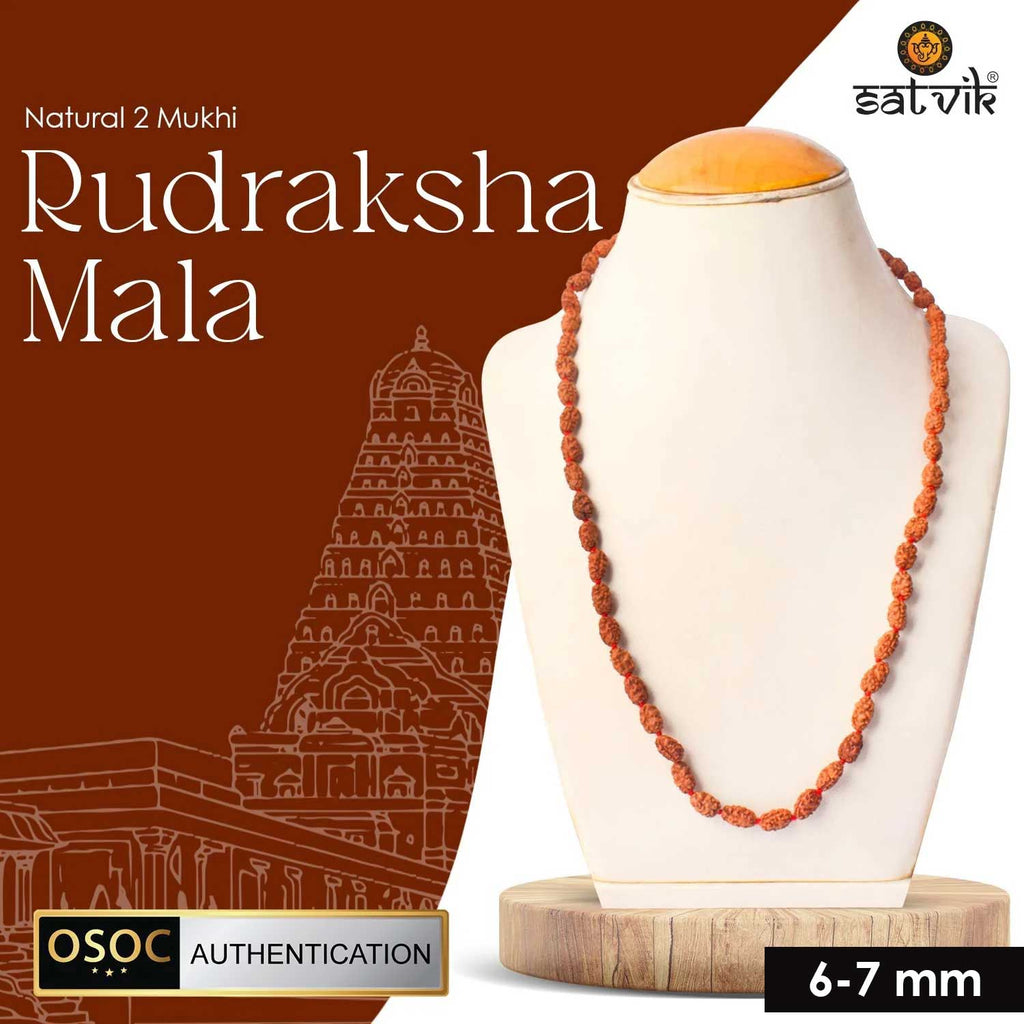 Original 2 Mukhi Rudraksha Mala – 108 Beads for Relationship Harmony, Love & Emotional Balance. India’s Largest Pooja Accessories Brand - www.satvikworld.com