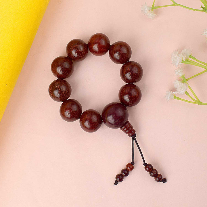 Original Red Chandan Bracelet with 10 large 18mm sandalwood beads from Andhra Pradesh. India’s Largest Pooja Accessories Brand - www.satvikworld.com