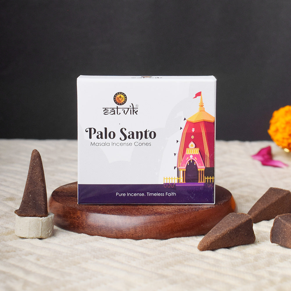 Palo Santo Pure Masala Incense Cones – Natural Healing & Cleansing Dhoop Cones for Meditation and Pooja. India’s Largest Pooja Accessories Brand - www.satvikworld.com