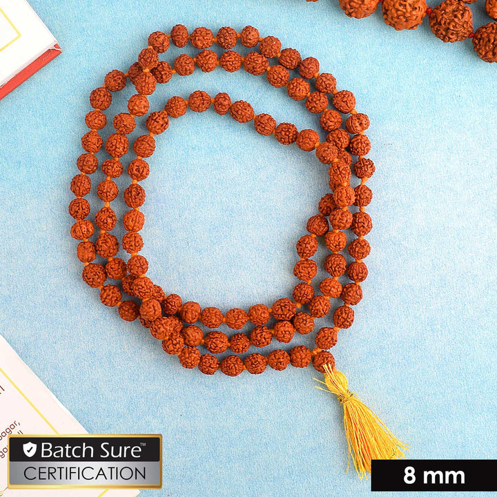Panchmukhi Rudraksha Jaap Mala with 108 natural 8mm beads, ideal for mantra chanting, meditation, and spiritual healing. Sacred Hindu prayer mala dedicated to Lord Shiva." India’s Premium Jap Mala Store- www.satvikworld.com
