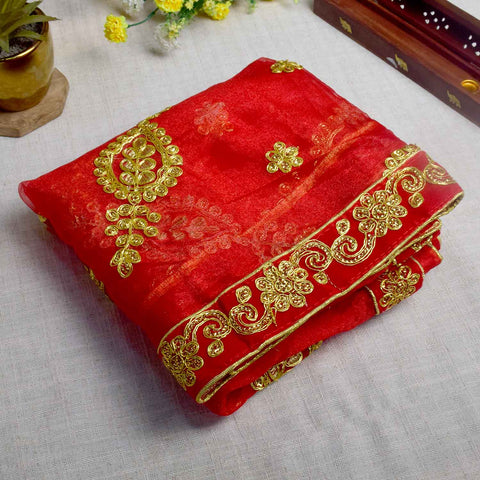 Enhance your pooja rituals with this elegant Pink and Gold Mata Chunri, measuring 216 cm x 99 cm. Featuring intricate gold paisley patterns and a decorative red border, it is ideal for Devi pooja, altar decoration, and religious ceremonies during Navratri, Diwali, and other auspicious events.

Shop now at satvikworld.com for authentic Indian pooja accessories delivered across the USA.