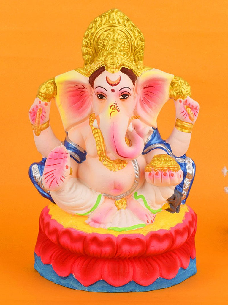 10.5 Inch Pitambara Eco-Friendly Ganesha Idol in vibrant colors, crafted with natural clay for an eco-friendly Ganesh Chaturthi celebration. India’s Largest Pooja Accessories Brand – www.satvikworld.com
