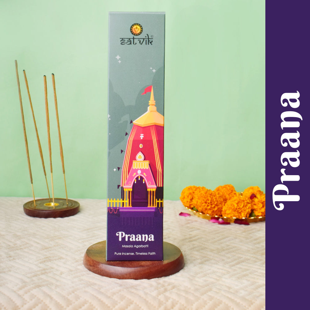 Praana Pure Masala Incense Sticks pack for relaxation, pooja, and divine fragrance. India’s Largest Pooja Accessories Brand - www.satvikworld.com