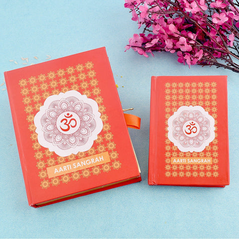 Cover image of the "Premium Aarti Sangrah Book" featuring a vibrant design with Hindu deities, containing a collection of sacred devotional aartis in Hindi. India’s Largest Pooja Accessories Brand – www.satvikworld.com