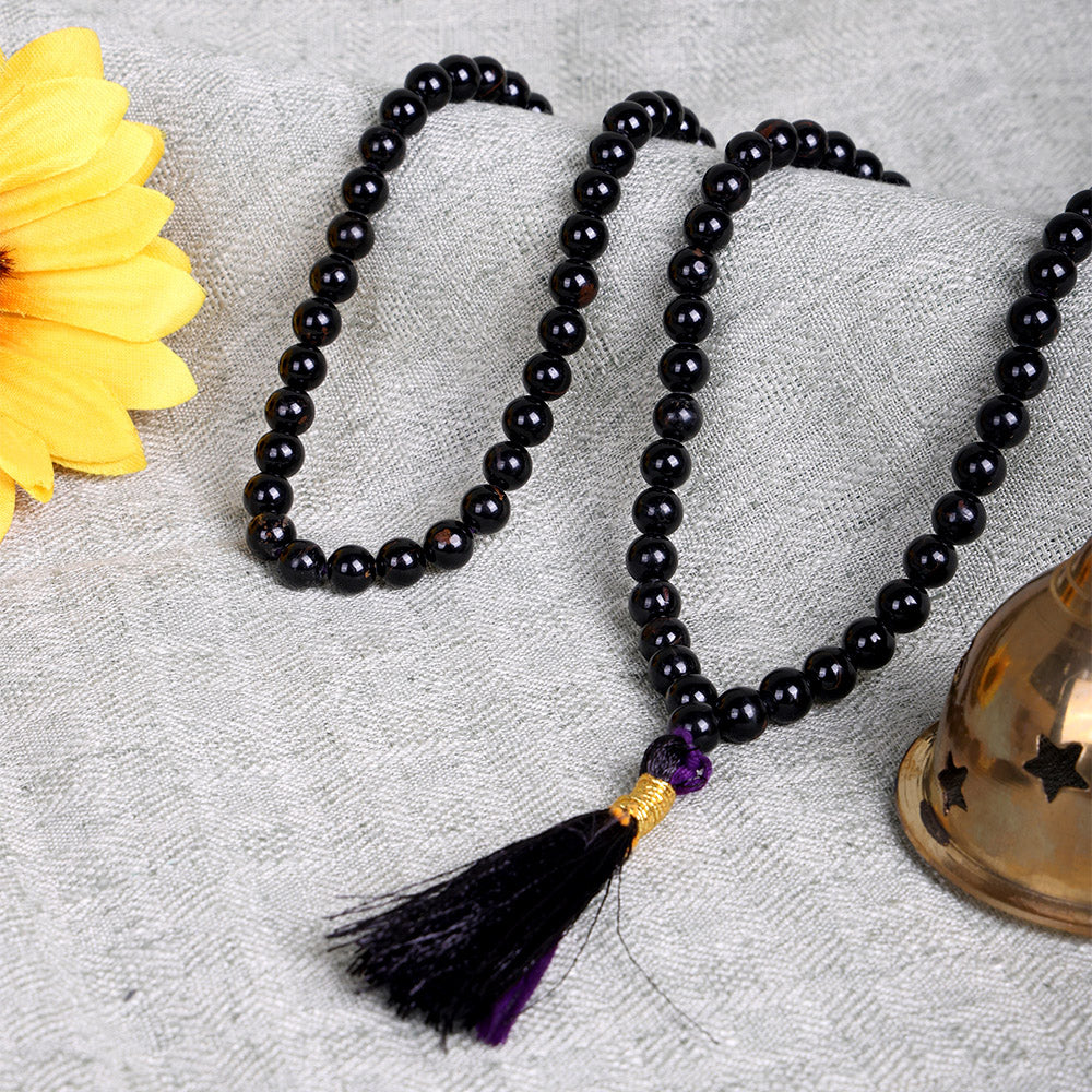 Premium Hakik Jap Mala with Black Tourmaline Crystal Beads for Protection and Energy Balance. India’s Largest Pooja Accessories Brand – www.satvikworld.com

