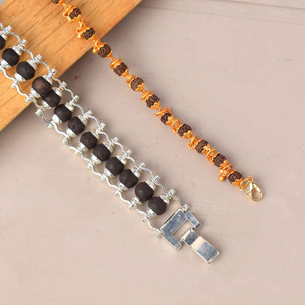 Combo of Silver Plated Karungali Bracelet & Gold Plated Rudraksha Bracelet with Premium PVD Coating – Sacred Spiritual Jewelry Set for Women India’s Largest Pooja Accessories Brand - www.satvikworld.com
