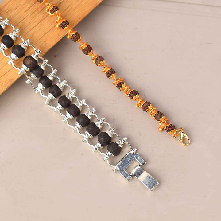 Combo of Silver Plated Karungali Bracelet & Gold Plated Rudraksha Bracelet with Premium PVD Coating – Sacred Spiritual Jewelry Set for Women India’s Largest Pooja Accessories Brand - www.satvikworld.com