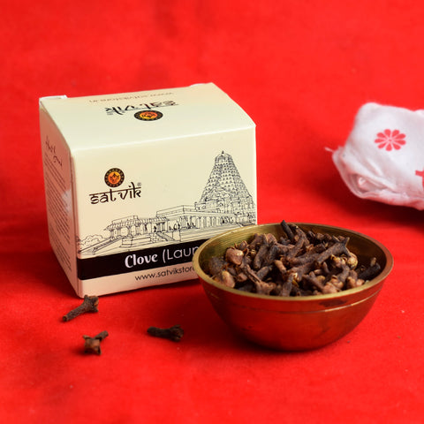 Premium quality dried cloves (Laung) 10gm pack for cooking, pooja rituals, and Ayurvedic use. India’s Largest Pooja Accessories Brand – www.satvikworld.com