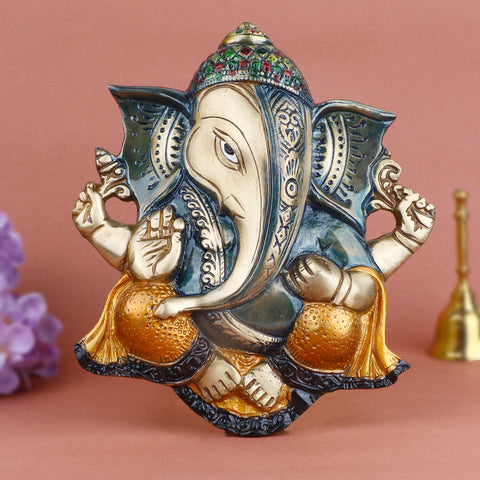 Prepossessing brass Ganesh wall hanging, intricately crafted to depict Lord Ganesha in a graceful pose, symbolizing prosperity, wisdom, and the removal of obstacles. Ideal for adorning walls, entrances, or pooja rooms. India’s Largest Pooja Accessories Brand – www.satvikworld.com
