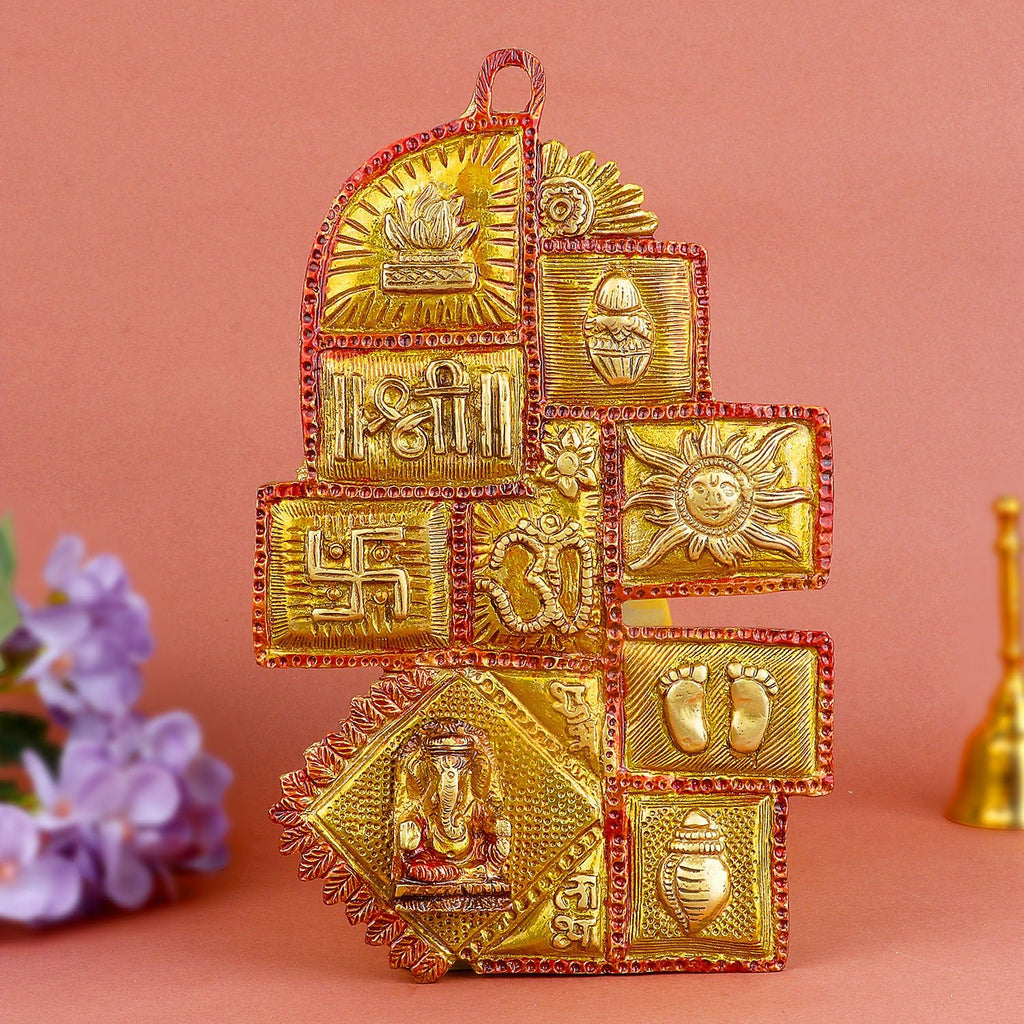 Pure brass Vastu plate wall decor, intricately designed to bring harmony, positive energy, and prosperity to your home or office. Ideal for wall hanging in entrance or pooja rooms. India’s Largest Pooja Accessories Brand – www.satvikworld.com