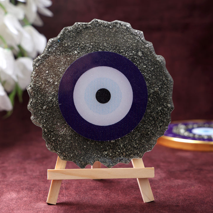 pyrite evil eye frame stand protection wealth healing stone vastu decor. India’s Largest Puja Accessories Brand- www.satvikworld.com