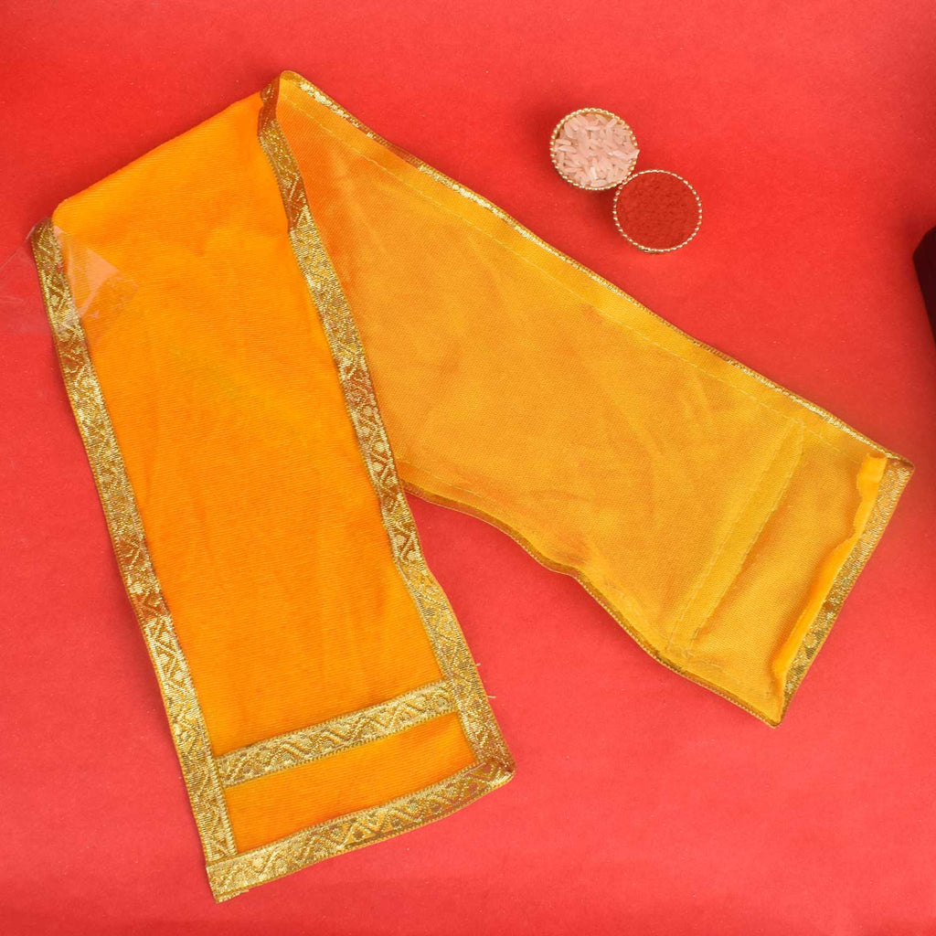 Radiant Yellow Angvastra/Patka/Duppata – 22-inch bright yellow devotional cloth, perfect for temple rituals, puja ceremonies, and spiritual occasions. India’s Largest Pooja Accessories Brand – www.satvikworld.com