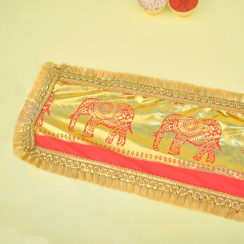 Red Angvastra/Patka/Duppata with Elephant Design – 33-inch traditional devotional cloth featuring intricate elephant motifs, ideal for puja, temple wear, and spiritual ceremonies.India’s Largest Pooja Accessories Brand – www.satvikworld.com