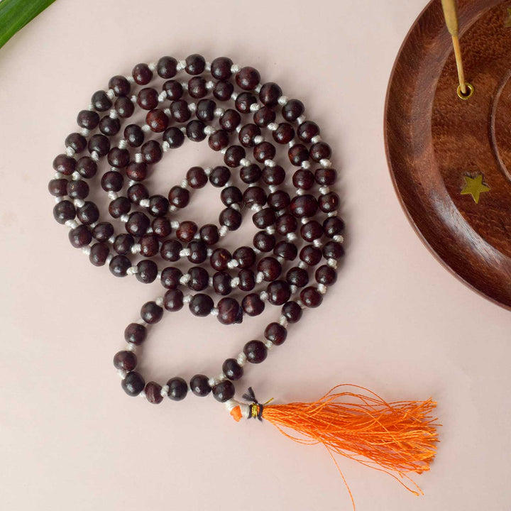 Regular Red Sandalwood scented Jap Mala, crafted with 108+1 beads, known for its calming aroma, perfect for meditation, prayer, and spiritual practices. India’s Largest Pooja Accessories Brand – www.satvikworld.com