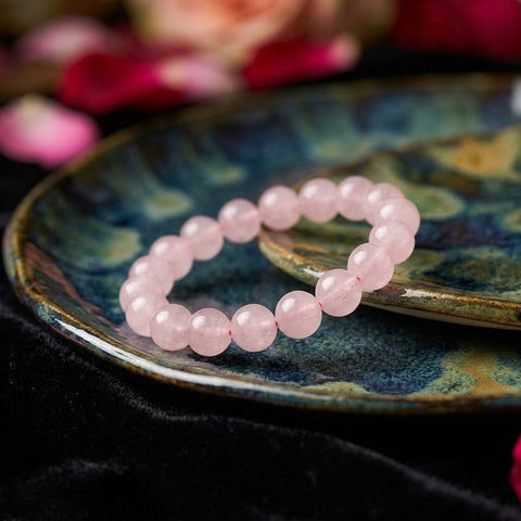 Rose quartz round bead healing stone bracelet with natural pink 8mm beads. India’s Largest Pooja Accessories Brand - www.satvikworld.com